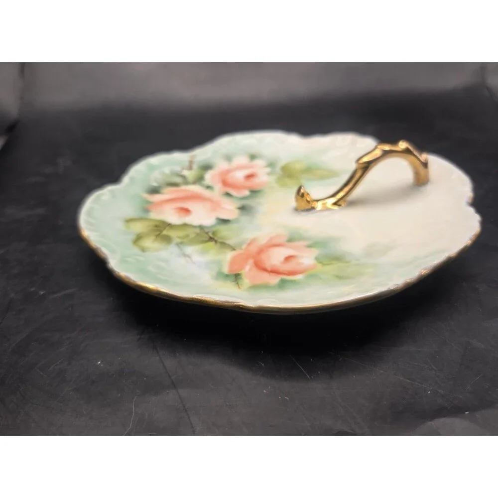 Antique Lemon Wedge Serving Plate Nappy Dish Tea Time Hand Painted Roses